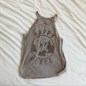 Grey “Happy Place” Graphic Tank Top